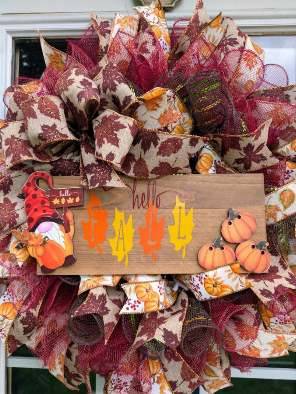 Fall Gnome Pumpkin "Hello" Wreath Thanksgiving Decor - Picture 2 of 3